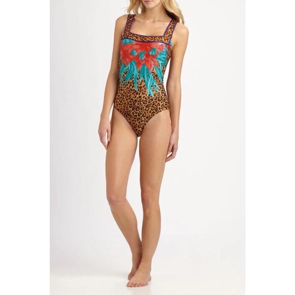 GOTTEX Leopard Print With Water Lily Floral 1 Piece Swimsuit NWT $178 - Picture 14 of 14